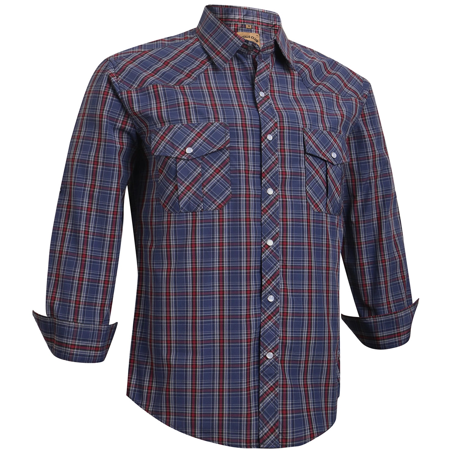 Coevals Club Men's Western Pearl Snap Shirt - Plaid Long Sleeve Work Casual Button Up (4XL, Blue Plaid)