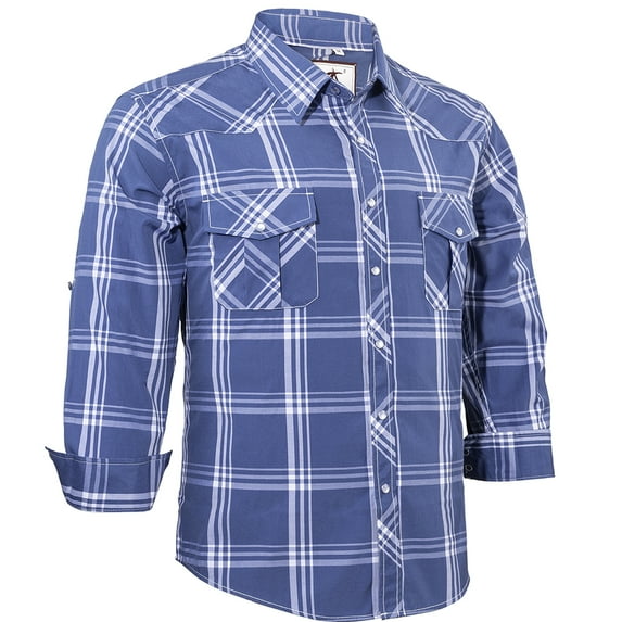 Coevals Club Mens Pearl Snap Plaid Western Cowboy Button Up Long Sleeve Shirts Navy White 38 Medium
