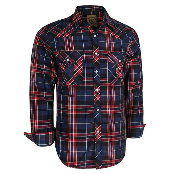 Coevals Club Mens Pearl Snap Plaid Western Cowboy Button Up Long Sleeve Shirts Red Black White 12 4X-Large
