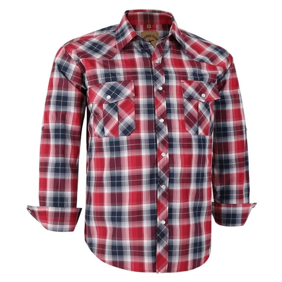 Coevals Club Mens Pearl Snap Plaid Western Cowboy Button Up Long Sleeve Shirts Red Black White 24 Small