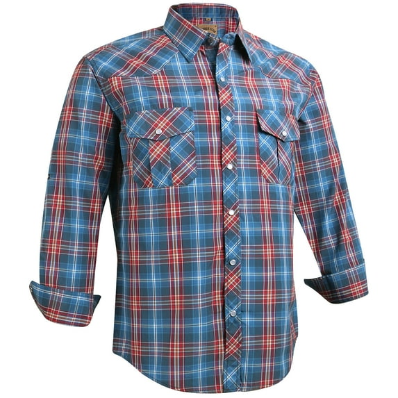 Coevals Club Mens Pearl Snap Plaid Western Cowboy Button Up Long Sleeve Shirts Red Blue White 32 X-Large