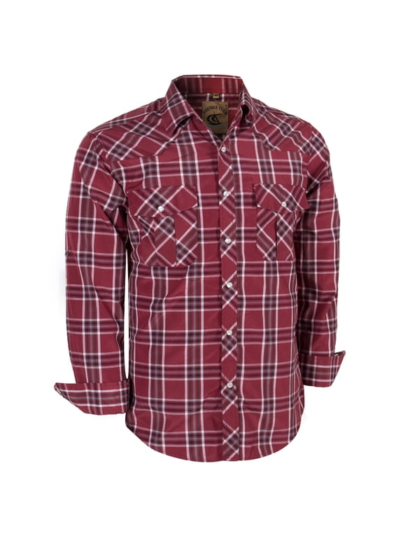Mens Pearl Snap Plaid Western Cowboy Button Up Long Sleeve Shirts Red White 08 X-Large