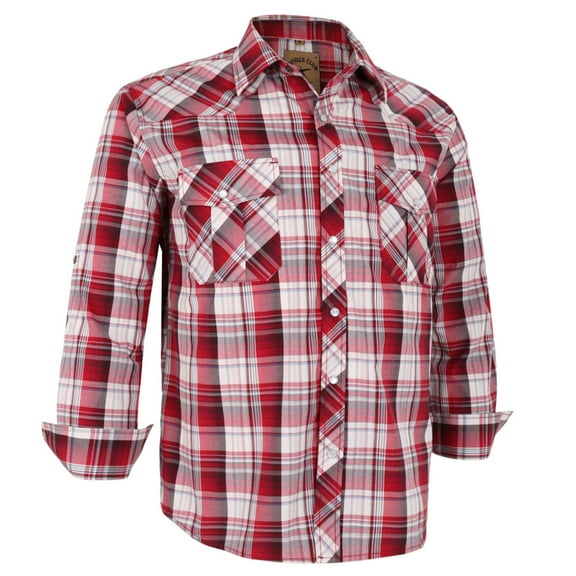 Coevals Club Mens Pearl Snap Plaid Western Cowboy Button Up Long Sleeve Shirts Red White 27 X-Large