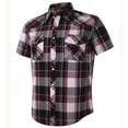 thumbnail image 1 of Coevals Club Mens Pearl Snap Plaid Western Cowboy Button Up Short Sleeve Shirt White Brown Black 20 3X-Large, 1 of 7