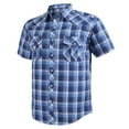 thumbnail image 1 of Coevals Club Mens Pearl Snap Plaid Western Cowboy Button Up Short Sleeve Shirts Blue White 36 3X-Large, 1 of 7