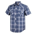 thumbnail image 1 of Coevals Club Mens Pearl Snap Plaid Western Cowboy Button Up Short Sleeve Shirts Navy White 38 3X-Large, 1 of 7