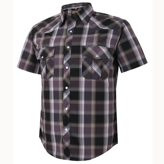 Coevals Club Mens Pearl Snap Plaid Western Cowboy Button Up Short Sleeve Shirts Purple Black White 01 XX-Large