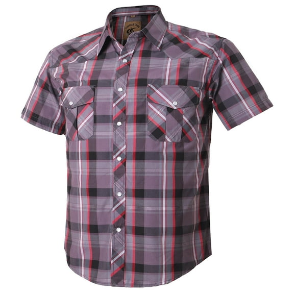 Coevals Club Mens Pearl Snap Plaid Western Cowboy Button Up Short Sleeve Shirts Purple Red Black 23 X-Large