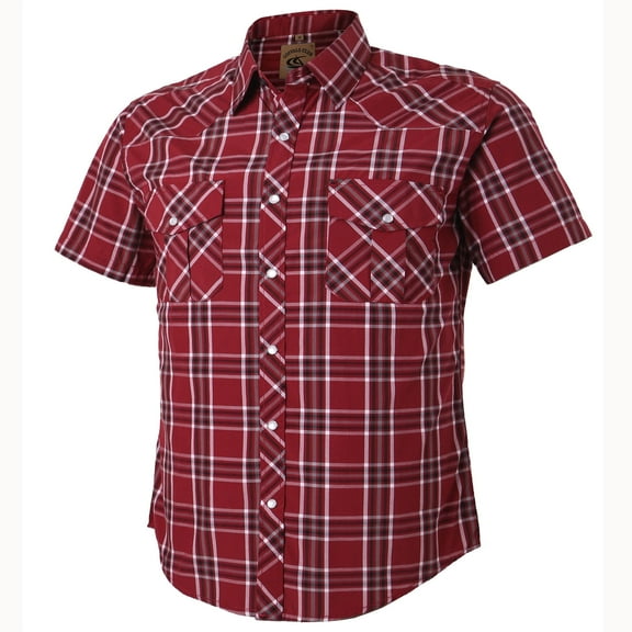 Coevals Club Mens Pearl Snap Plaid Western Cowboy Button Up Short Sleeve Shirts Red White 08 Large