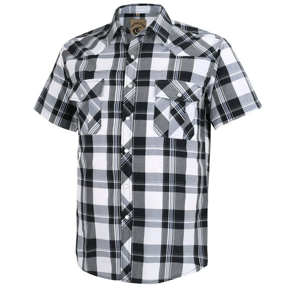 Coevals Club Mens Pearl Snap Plaid Western Cowboy Button Up Short Sleeve Shirts White Black Blue 16 Large