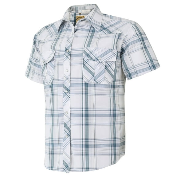 Coevals Club Mens Pearl Snap Plaid Western Cowboy Button Up Short Sleeve Shirts White Plaid 28 XX-Large