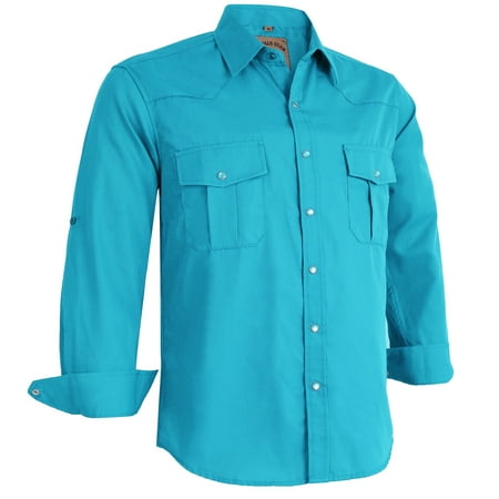 Coevals Club Mens Pearl Snap Solid Western Cowboy Button Up Dress Long Sleeve Work Shirts Barrier Reef 4X-Large