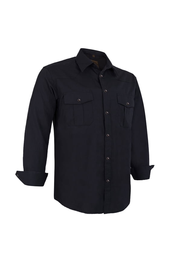 Mens Pearl Snap Solid Western Cowboy Button Up Dress Long Sleeve Work Shirts Black Large