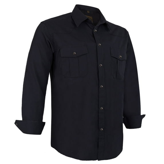 Coevals Club Mens Pearl Snap Solid Western Cowboy Button Up Dress Long Sleeve Work Shirts Black Large