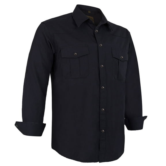 Coevals Club Mens Pearl Snap Solid Western Cowboy Button Up Dress Long Sleeve Work Shirts Black Large