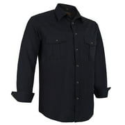 Coevals Club Mens Pearl Snap Solid Western Cowboy Button Up Dress Long Sleeve Work Shirts Black Medium