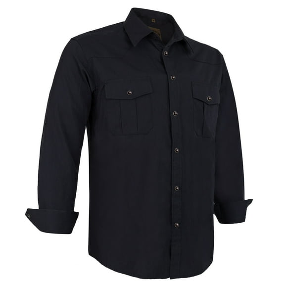 Coevals Club Mens Pearl Snap Solid Western Cowboy Button Up Dress Long Sleeve Work Shirts Black X-Large
