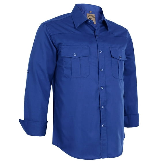 Coevals Club Mens Pearl Snap Solid Western Cowboy Button Up Dress Long Sleeve Work Shirts Blue 2X-Large
