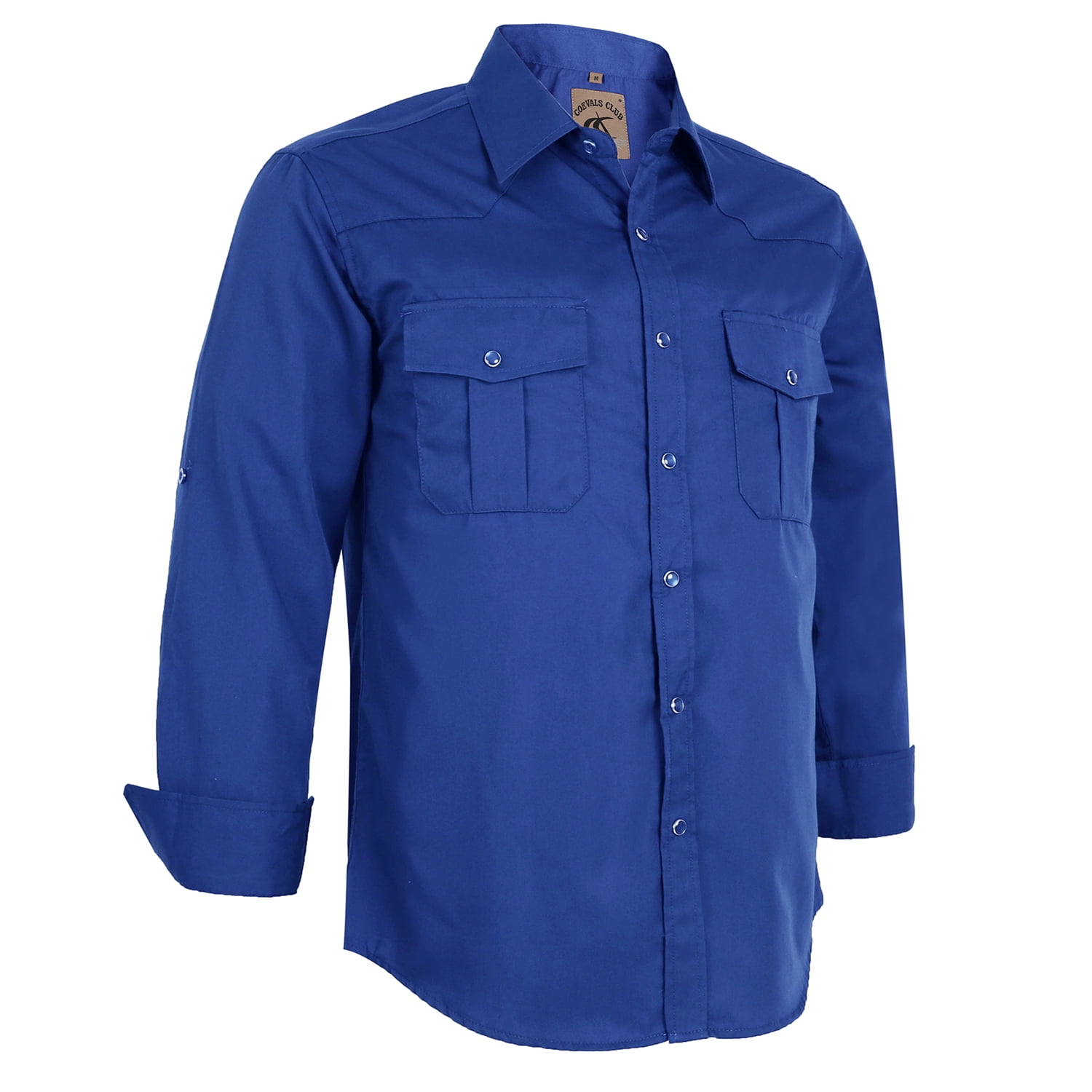 Coevals Club Mens Pearl Snap Solid Western Cowboy Button Up Dress Long ...