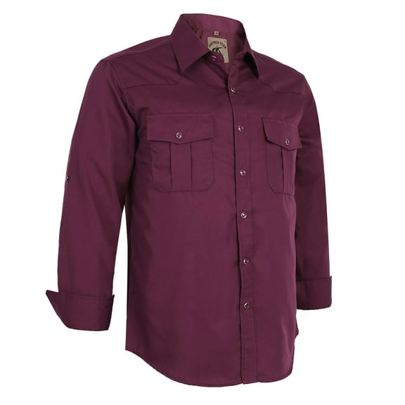 Coevals Club Mens Pearl Snap Solid Western Cowboy Button Up Dress Long Sleeve Work Shirts Burgundy Large