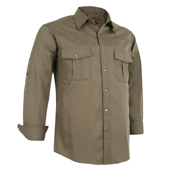 Coevals Club Mens Pearl Snap Solid Western Cowboy Button Up Dress Long Sleeve Work Shirts Coffee Small