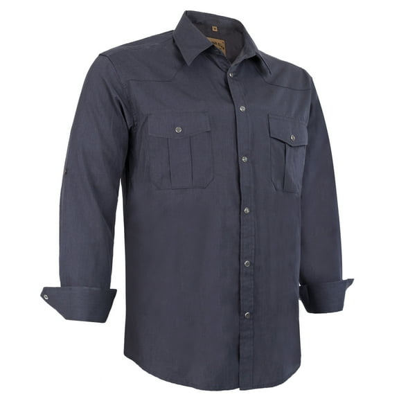 Coevals Club Mens Pearl Snap Solid Western Cowboy Button Up Dress Long Sleeve Work Shirts Gray Large