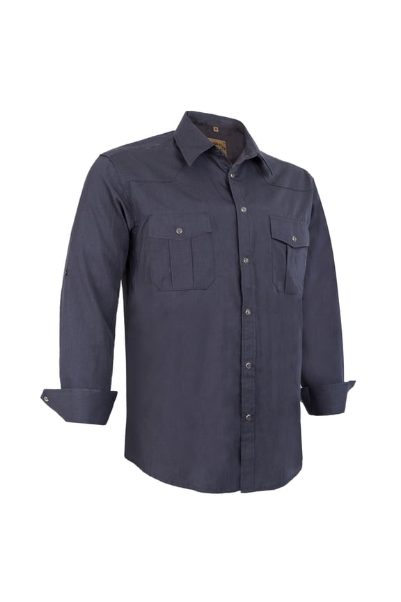 Mens Pearl Snap Solid Western Cowboy Button Up Dress Long Sleeve Work Shirts Gray Large