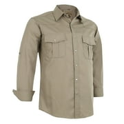 Coevals Club Mens Pearl Snap Solid Western Cowboy Button Up Dress Long Sleeve Work Shirts Khaki X-Large