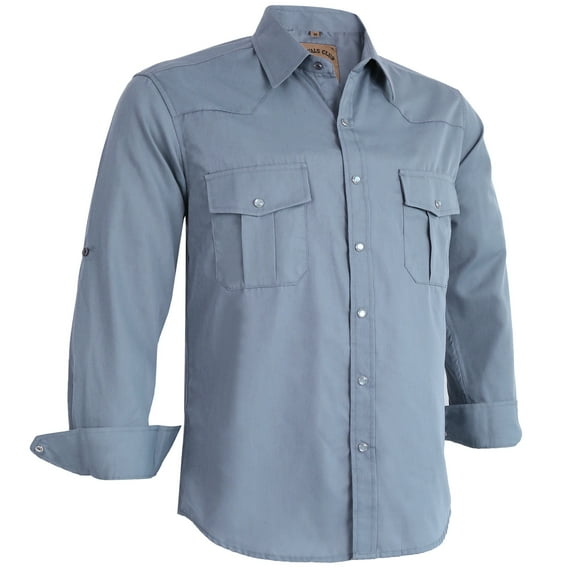 Coevals Club Mens Pearl Snap Solid Western Cowboy Button Up Dress Long Sleeve Work Shirts Light Gray Medium