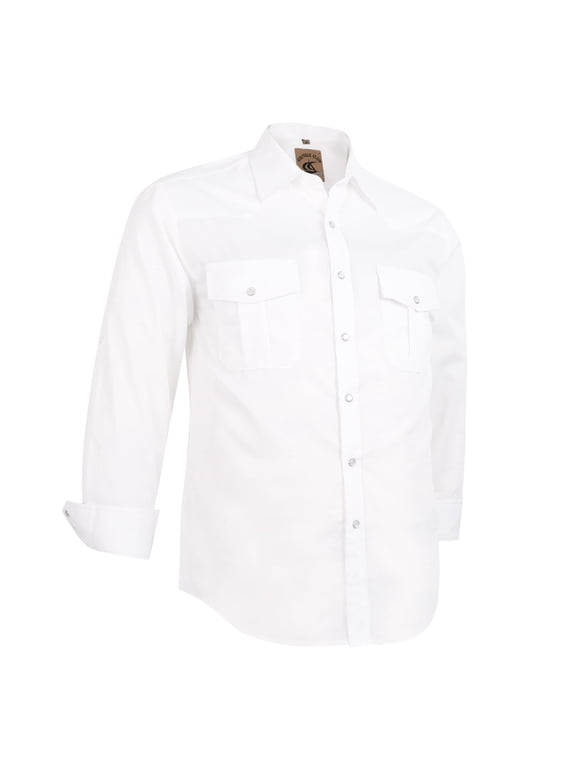 Mens Pearl Snap Solid Western Cowboy Button Up Dress Long Sleeve Work Shirts White Large