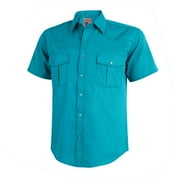 COEVALS CLUB Mens Pearl Snap Solid Western Cowboy Button Up Dress Short Sleeve Work Shirts Barrier Reef Medium