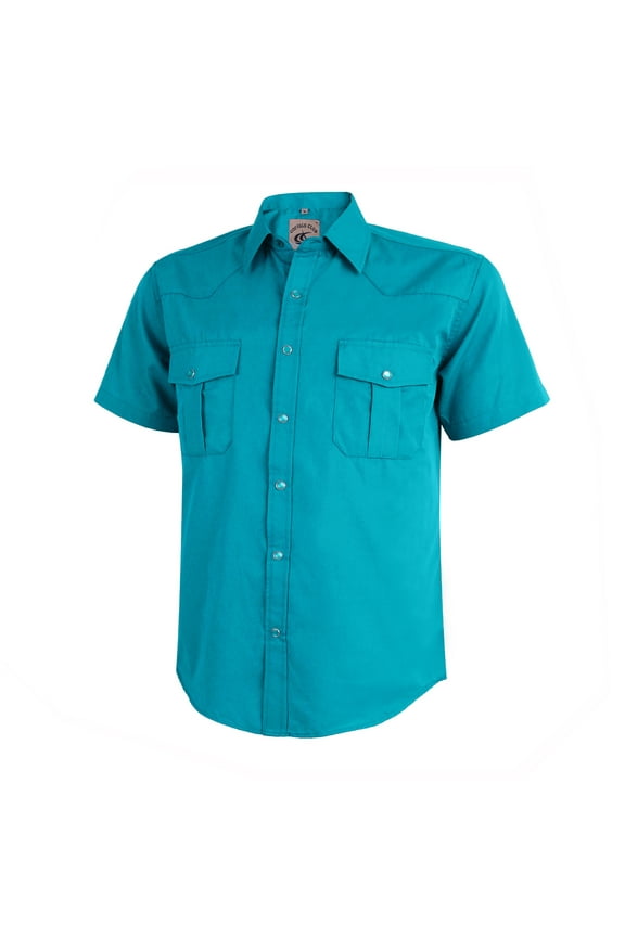 Mens Pearl Snap Solid Western Cowboy Button Up Dress Short Sleeve Work Shirts Barrier Reef Medium