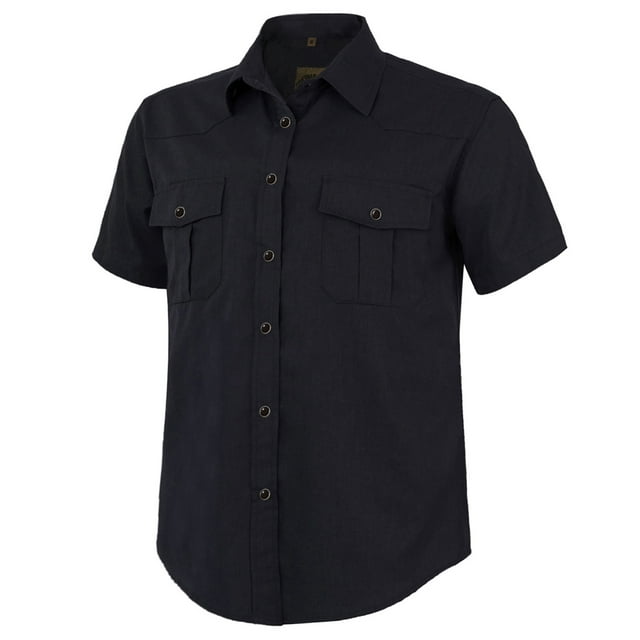 Coevals Club Mens Pearl Snap Solid Western Cowboy Button Up Dress Short Sleeve Work Shirts Black Large
