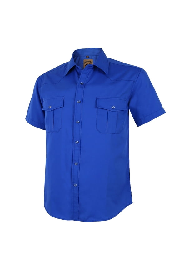 Mens Pearl Snap Solid Western Cowboy Button Up Dress Short Sleeve Work Shirts Blue 2X-Large