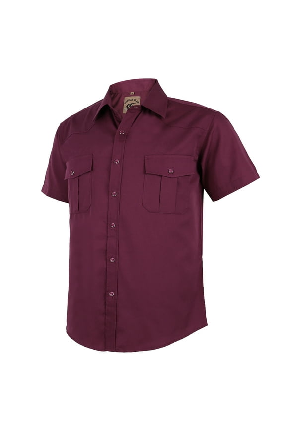 Mens Pearl Snap Solid Western Cowboy Button Up Dress Short Sleeve Work Shirts Burgundy 2X-Large