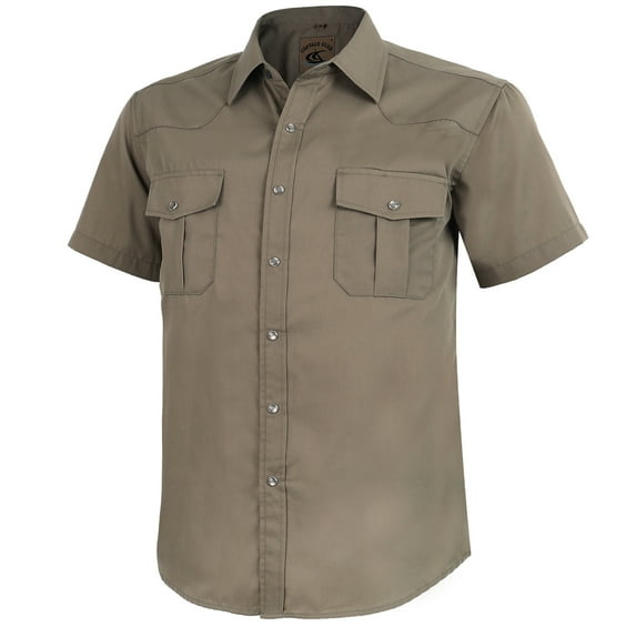 Coevals Club Mens Pearl Snap Solid Western Cowboy Button Up Dress Short Sleeve Work Shirts Coffee 2X-Large