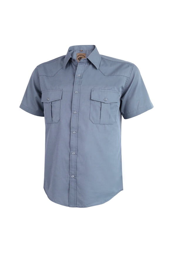 Mens Pearl Snap Solid Western Cowboy Button Up Dress Short Sleeve Work Shirts Light Gray Large