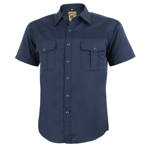 Coevals Club Mens Pearl Snap Solid Western Cowboy Button Up Dress Short Sleeve Work Shirts Navy Blue X-Large