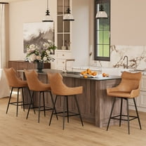 Coewske 26" Counter Height Bar Stools, Set of 4 – Swivel Adjustable Faux Leather Stools with Metal Legs, Brown