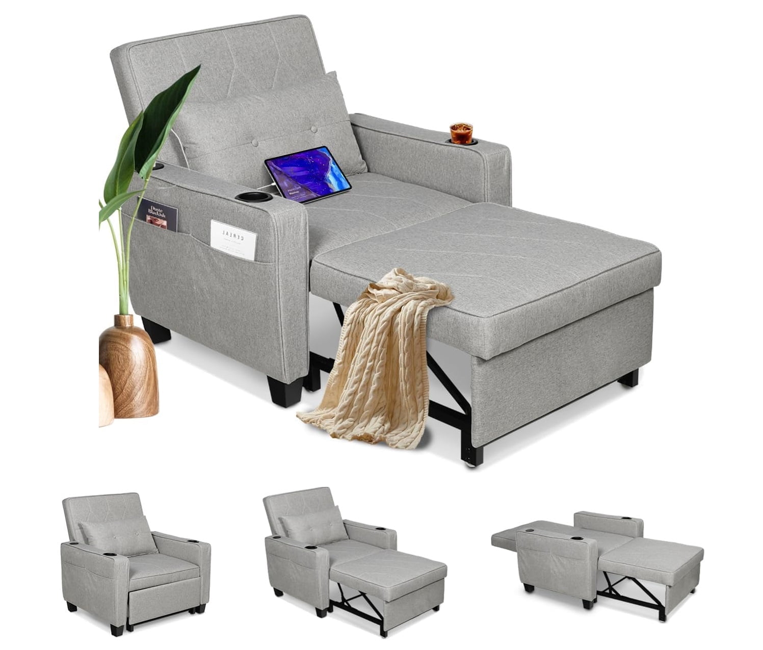 Coewske 3 in 1 Convertible Sofa Bed Chair Sleeper Recliner w ...