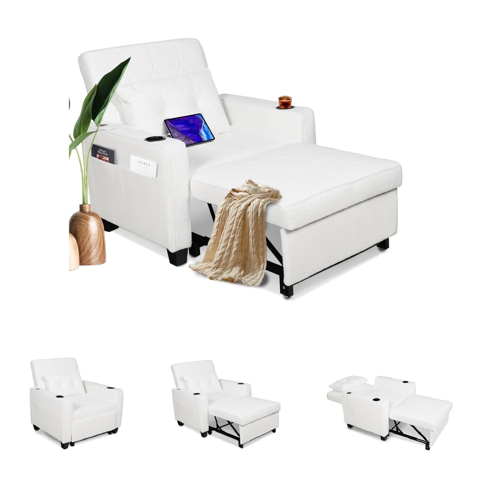 Coewske 3 in 1 Convertible Sofa Bed Chair Sleeper Recliner w ...