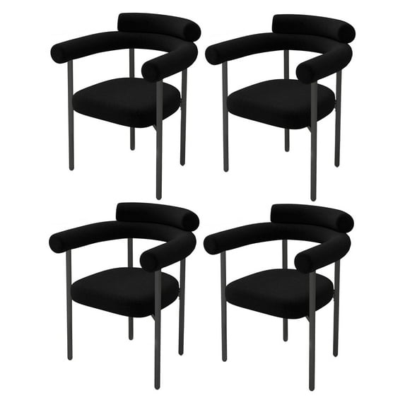 Coewske 4PCS Kitchen Dining Chair Modern Upholstered Armchair w/ Metal Legs Black