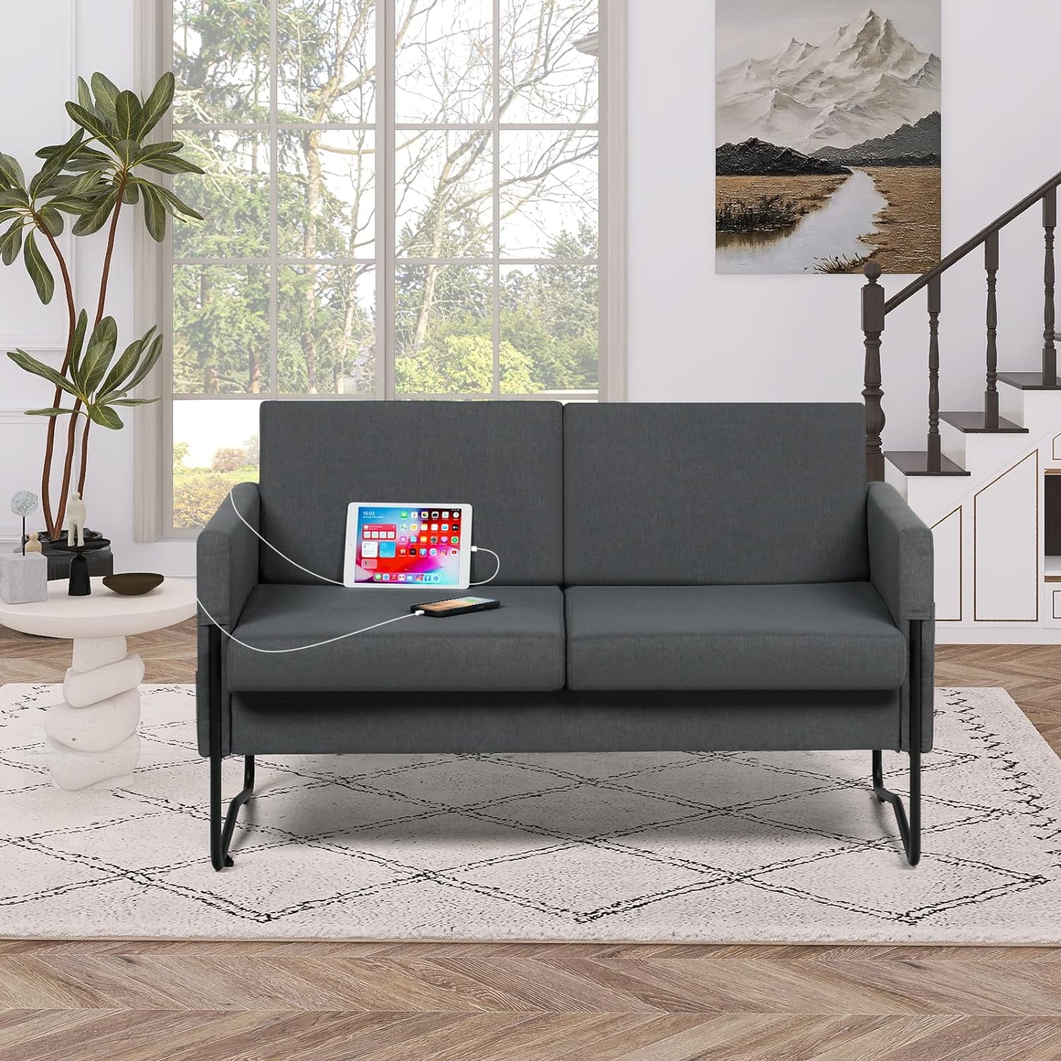 Coewske 51'' W Comfy Modern loveseat Sofa 2-Seat Small Sofa Couch w/ 2 ...