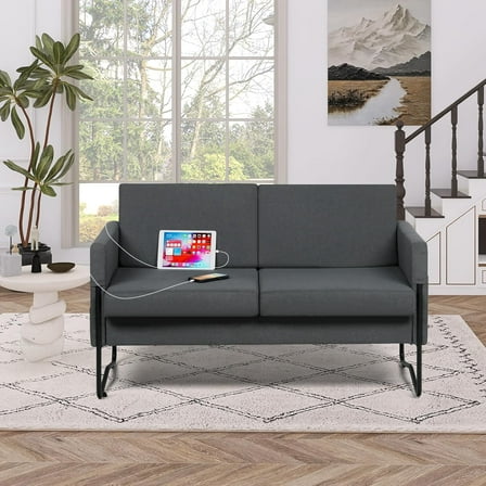 Coewske 51'' W Comfy Modern loveseat Sofa 2-Seat Small Sofa Couch w/ 2 USB Ports Dark Gray