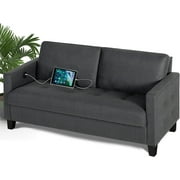 Coewske 57"W Comfy Loveseat Sofa with USB 2 Seater Tufted Deep Love Seat Couches, Dark Grey