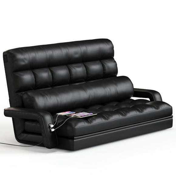 Coewske 6-Position Convertible Sleeper Sofa with USB – Foldable Love Seat Bed for Small Spaces, Comfy Couch for Living Room, Bedroom & Dorm, Black