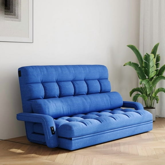 Coewske 6-Position Convertible Sleeper Sofa with USB – Foldable Love Seat Bed for Small Spaces, Comfy Couch for Living Room, Bedroom & Dorm, Blue