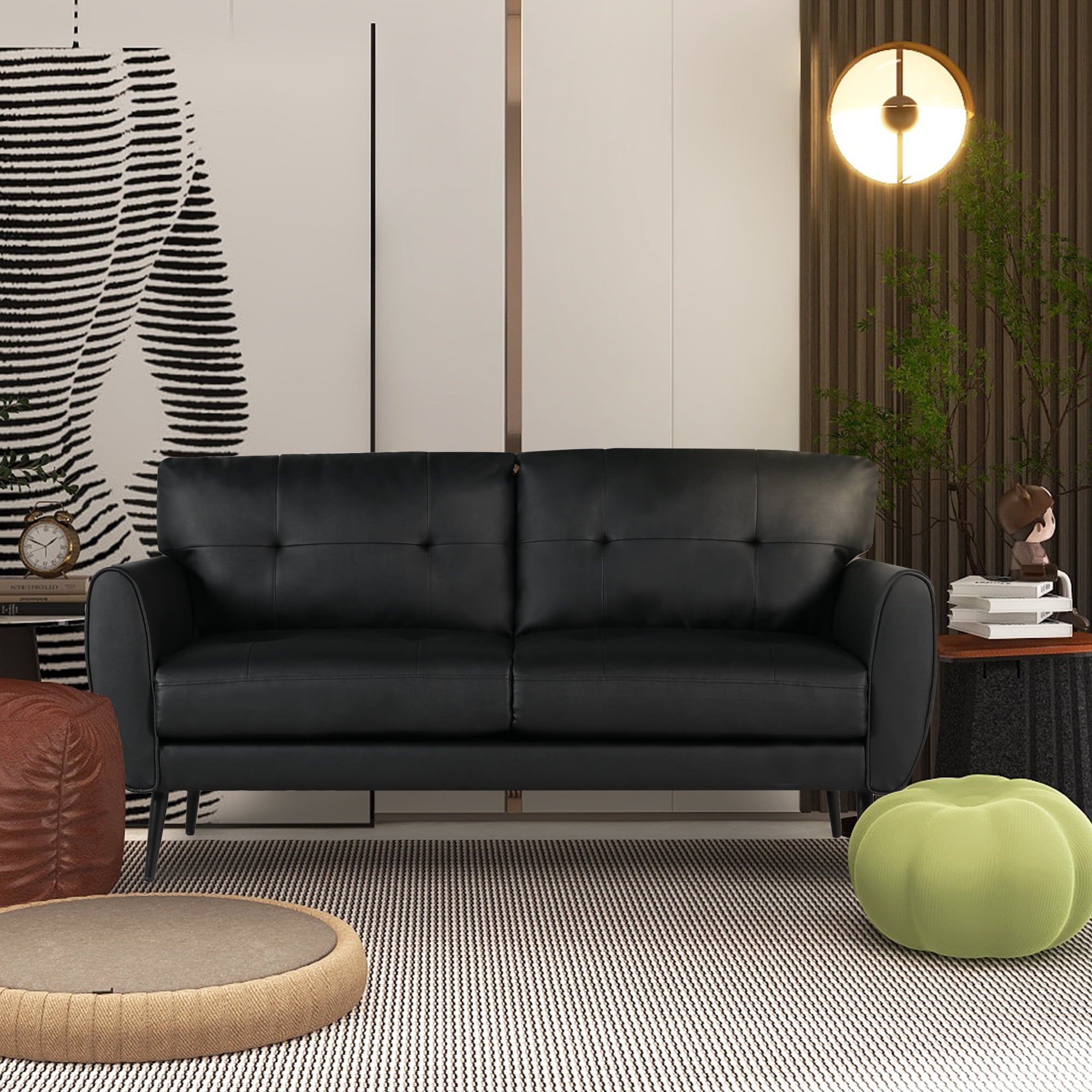 Coewske 60''W Black 2-Seat Faux Leather Sofa Couch Modern Coewske 60''W Black 2-Seat Faux Leather Sofa Couch Modern