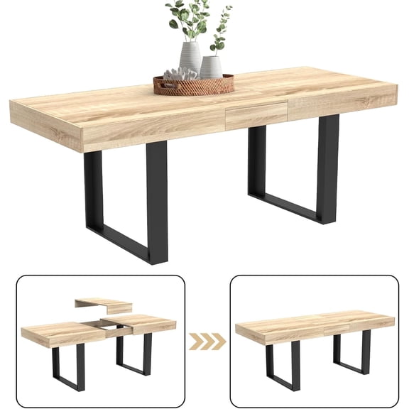 Coewske 63'' - 79'' Wooden Extendable Dining Table Modern Rustic Kitchen Expanding Table Natural Oak