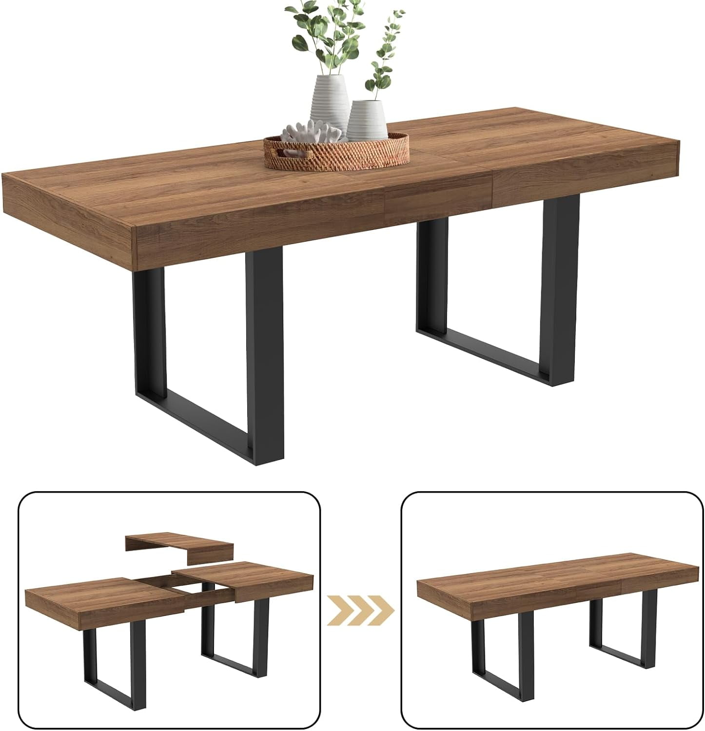Coewske Wooden Extendable Dining Table, 63''-79'', Modern Rustic
